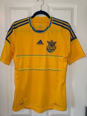 adidas Yellow and Blue Ukraine Soccer Jersey - Size S